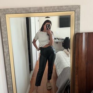 Abercrombie & Fitch Ankle Straight Ultra High Rise Black Leather Pants